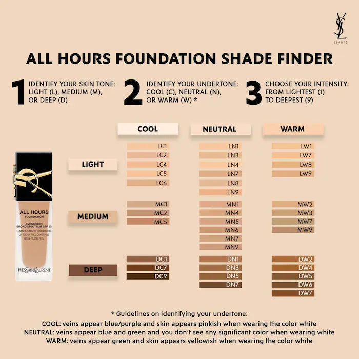 كريم أساس إيف سان لوران YSL All Hours Luminous Natural Matte Foundation يدوم 24 ساعة مع عامل حماية من الشمس SPF 30 وحمض الهيالورونيك