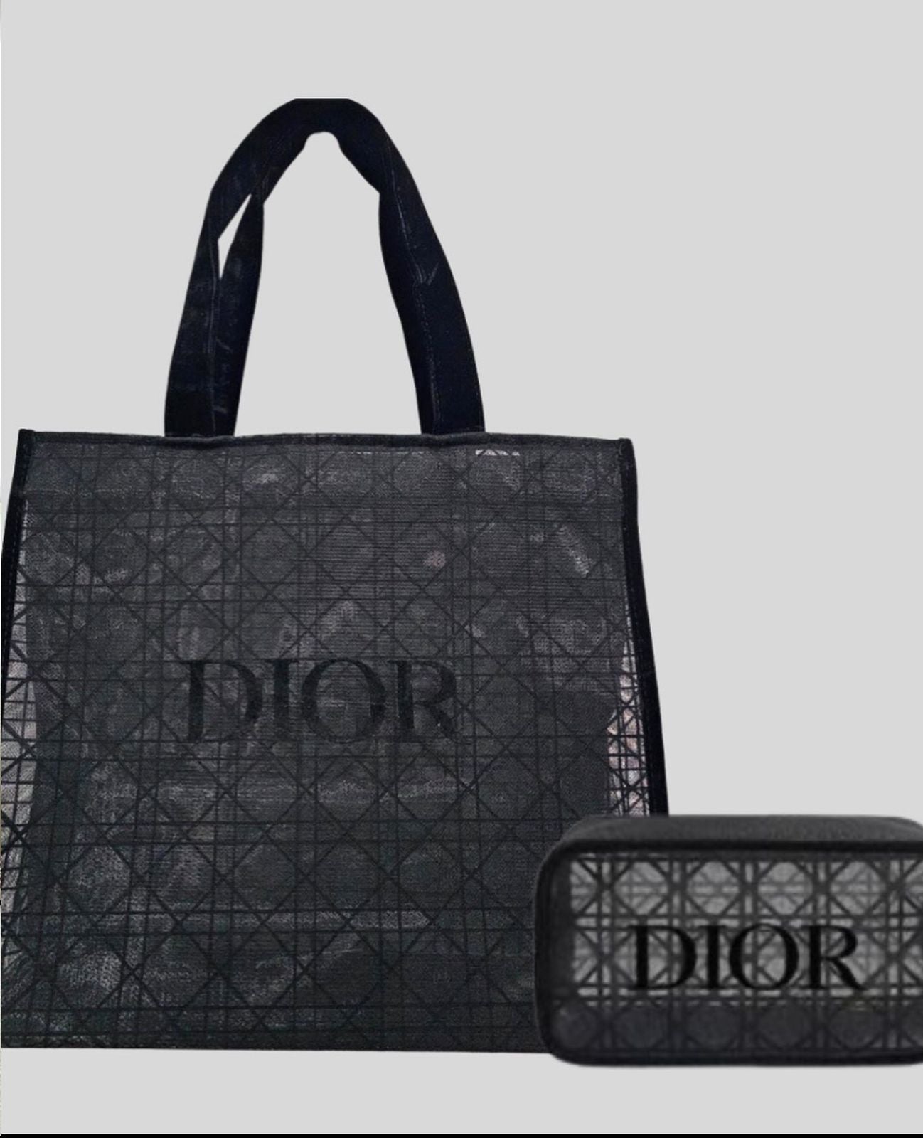 DIOR Black Mesh Makeup Bag Cosmetic Pouch