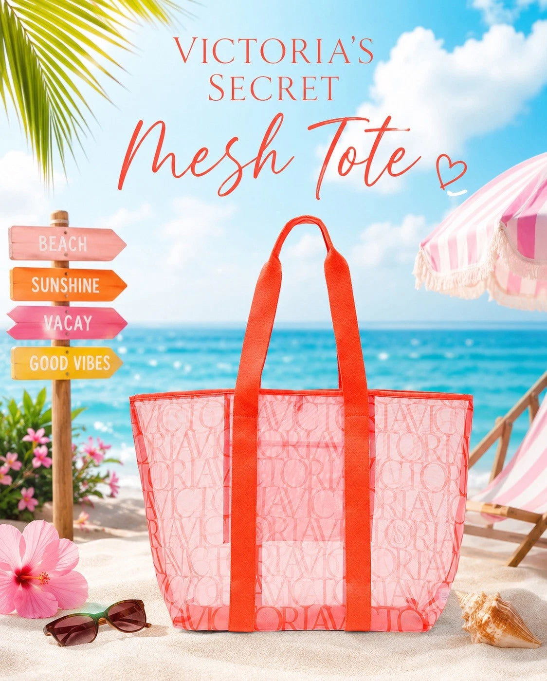VICTORIA'S SECRET Mesh Large Beach Tote Orange