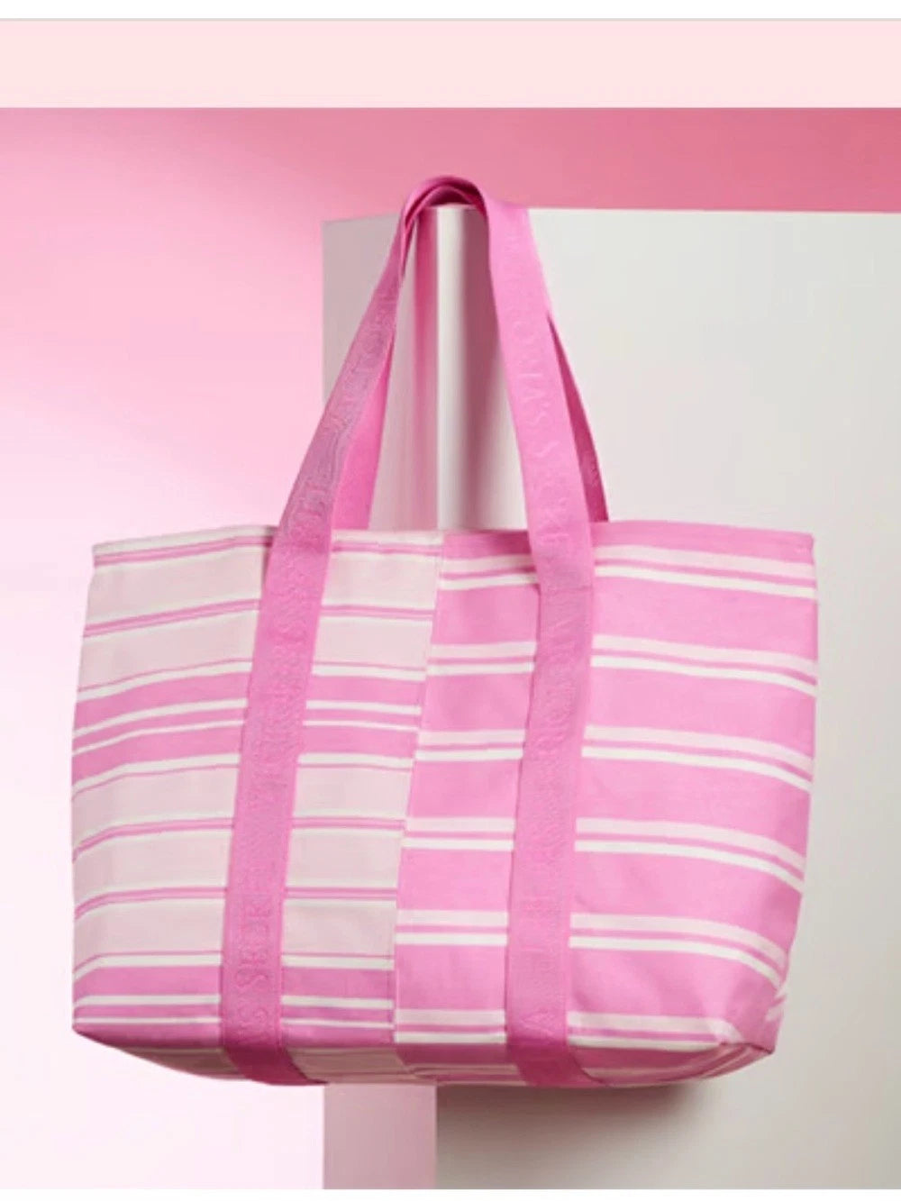 Victoria's Secret Stripe Pink Canvas Tote Bag