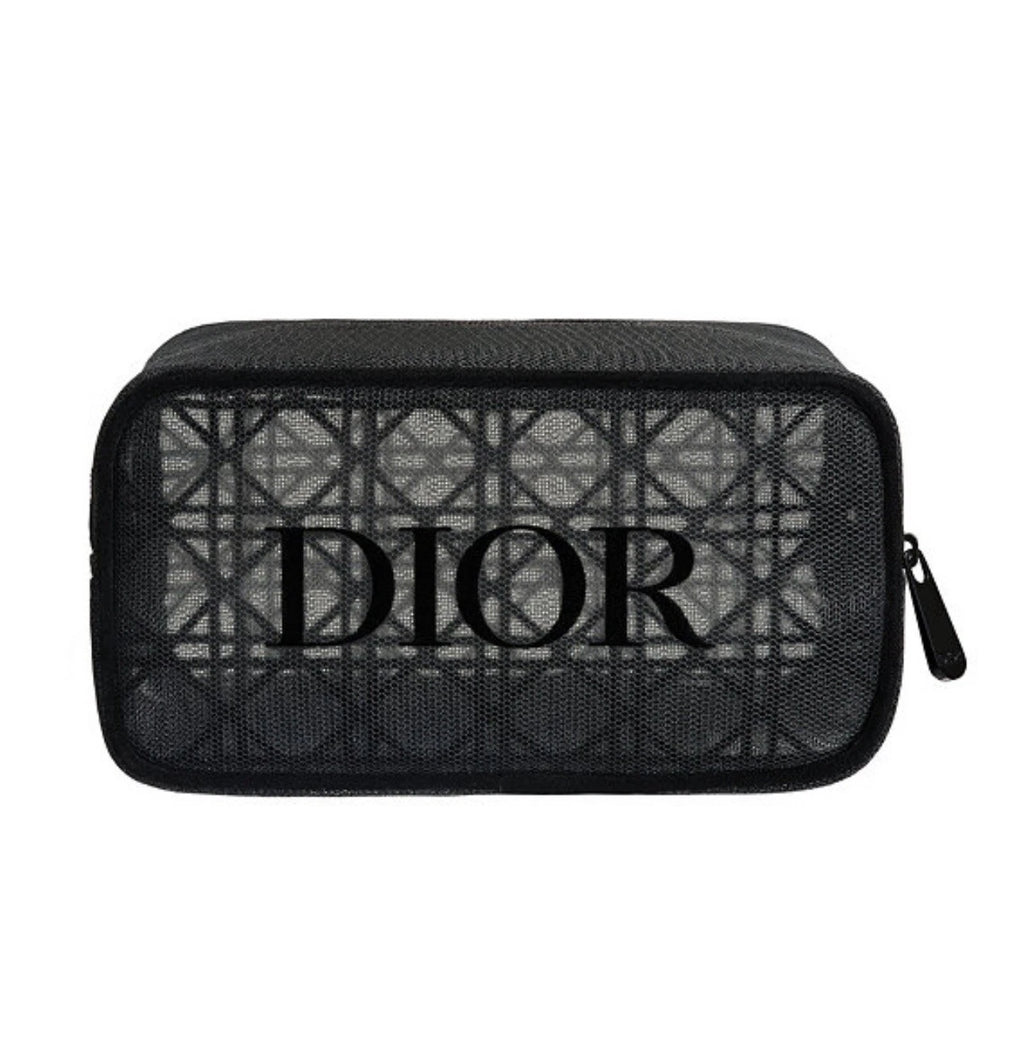 DIOR Black Mesh Makeup Bag Cosmetic Pouch