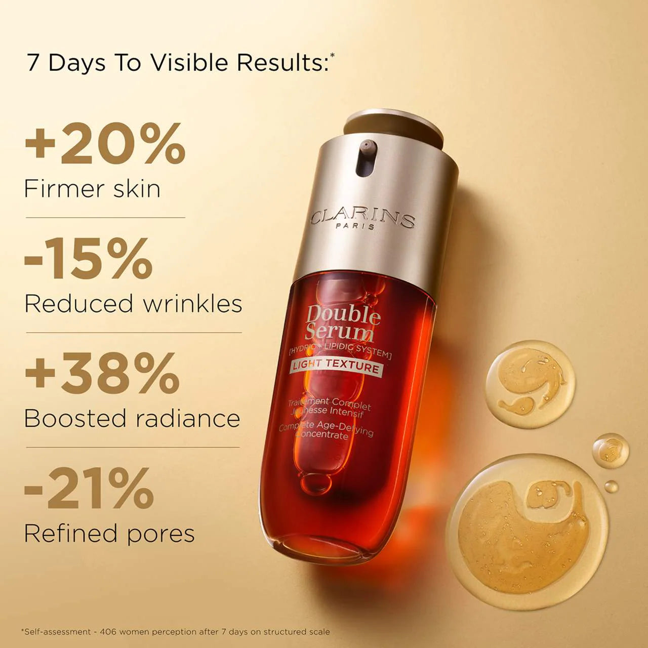 Clarins DOUBLE SERUM® Light Texture To Firm, Boost Radiance & Refine Pores