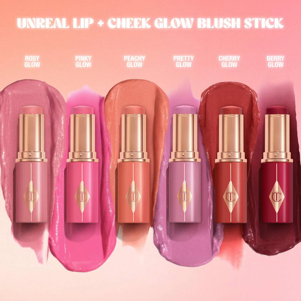 شارلوت تلبري Unreal Lip + Cheek Glow Blush Stick مع حمض الهيالورونيك