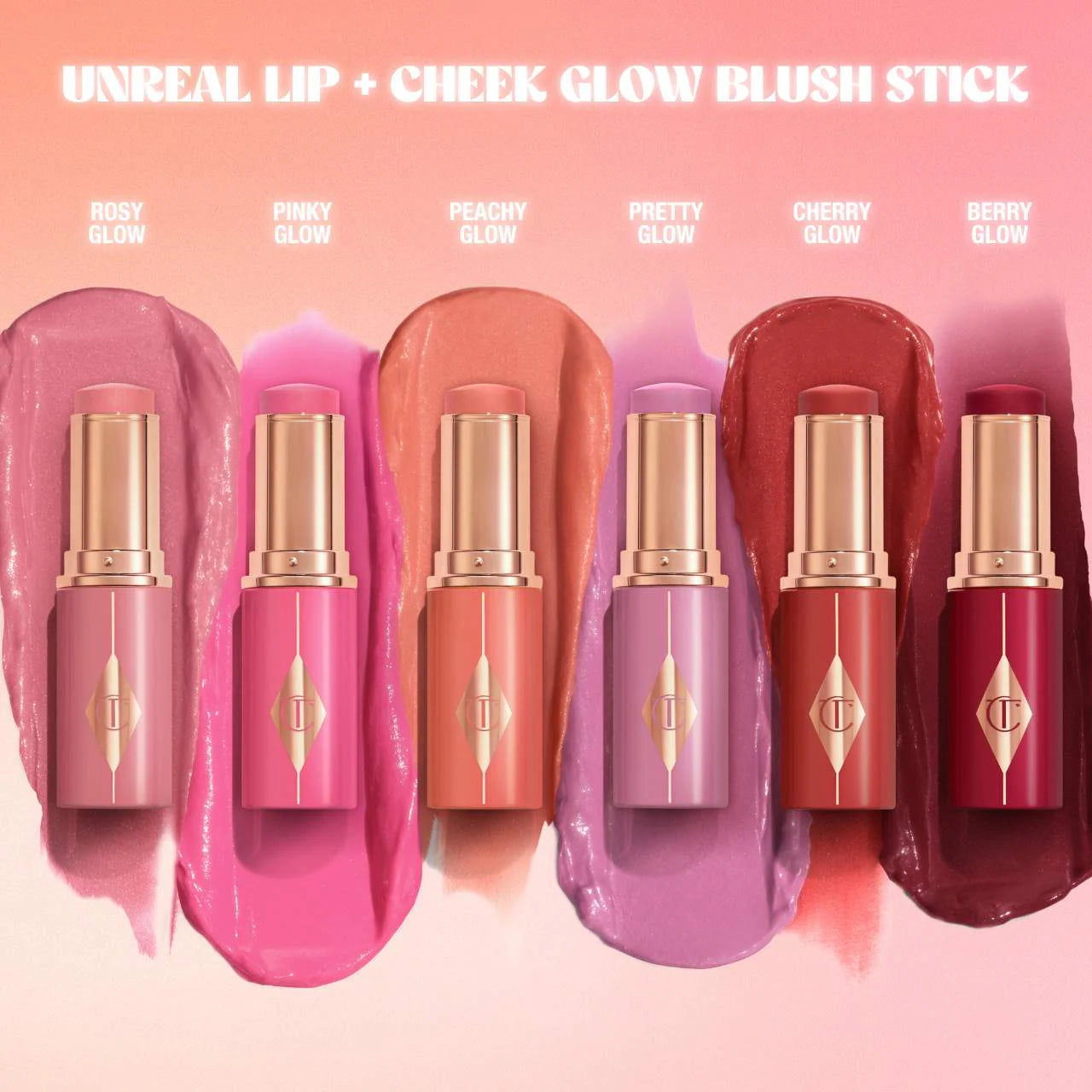 شارلوت تلبري Unreal Lip + Cheek Glow Blush Stick مع حمض الهيالورونيك