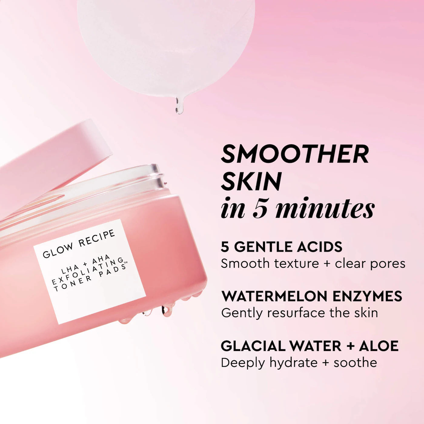 Glow Recipe LHA + AHA Korean Watermelon Toner Pads for Hydration and Gentle Exfoliation